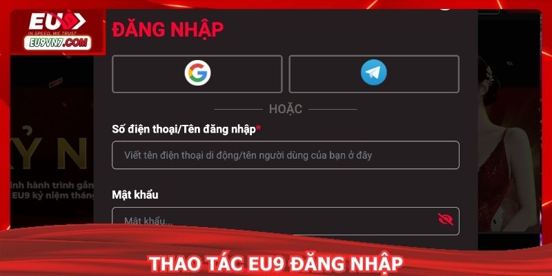 Thao tác EU9 đăng nhập qua từng hình thức được triển khai
